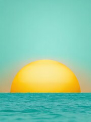 A golden sun rising above a serene blue ocean horizon