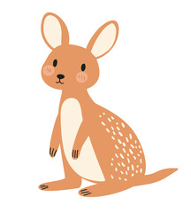 Cute flat-style vector kangaroo in warm terracotta and cream tones, with sprinkled texture on its back and rosy cheeks. Ideal for children’s décor, nursery prints, greeting cards, stickers, and web