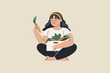 Illustration of Woman Holding Carrots