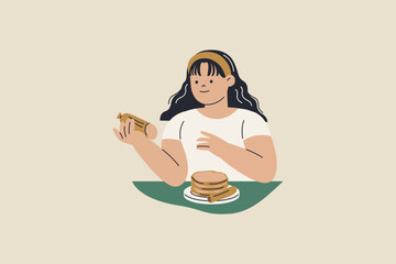 Cartoon of Woman Eating more Plant Based Foods