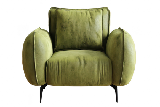 Mustard-yellow armchair with rounded cushions