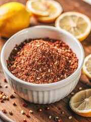 Crisp organic lemon pepper scattered in a white bowl