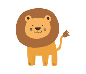 Minimalist vector illustration of a friendly lion with a full mane in warm golden and brown tones. Perfect for children’s décor, nursery art, safari themes, branding, and playful web graphics
