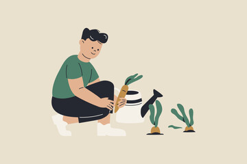 Illustration of Man Gardening with Carrot