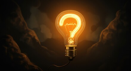 Intriguing lightbulb shaped like a question mark on a stormy background, Idea lightbulb featuring a glowing question mark symbolizing uncertainty, question concept