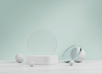 Minimal Modern White and Blue Podium Platform For Product Display Showcase 3D Rendering	