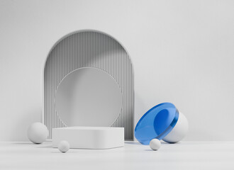 Minimal Modern White Podium Pedestal Platform For Product Display Showcase 3D Rendering	