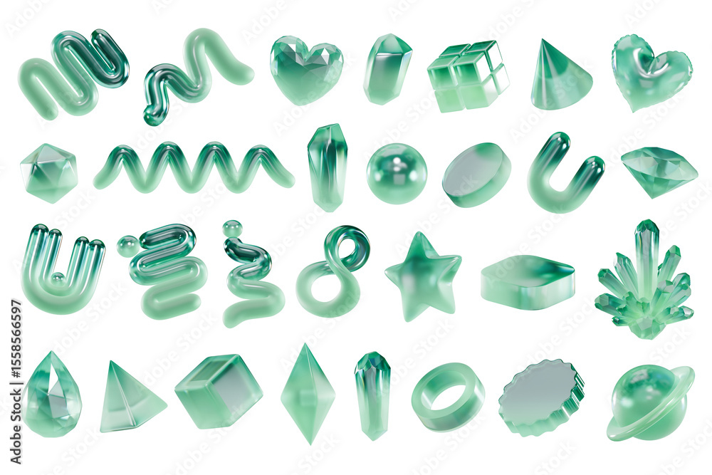 Fototapete soft green pastel element object set pack isolated background 3d rendering