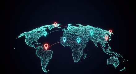 Global Network Connections Highlighted on World Map, Worldwide Digital Representation of Communication and Distribution Network