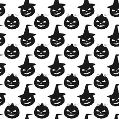 Halloween Pumpkins in witch hat and no Silhouette Seamless pattern Minimalist Halloween Backdrop