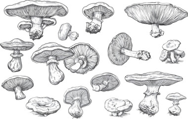 Mushroom Collection Vector Illustration on White Background