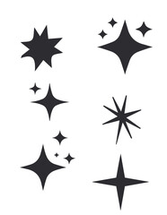 Star sparkle template shape stamp black silhouette set. Sticker stencil blank design handmade imprint sky night magic glow light cosmic glitter abstract decor constellation glitter isolated

