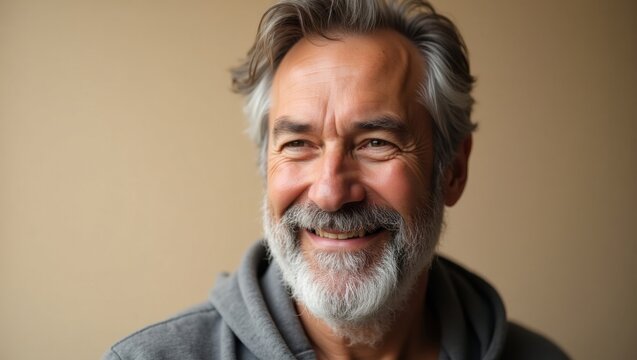Un hombre maduro, amable y seguro de s&iacute; mismo, de unos sesenta a&ntilde;os, con una distinguida barba entrecana, sonriendo