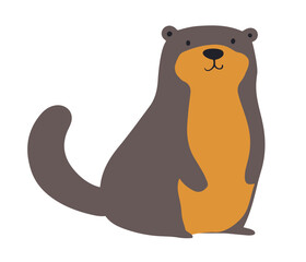 Minimalist vector illustration of a friendly otter standing in warm brown and amber tones with a simple flat design. Charming and playful, perfect for children’s décor, wildlife branding, web graphics