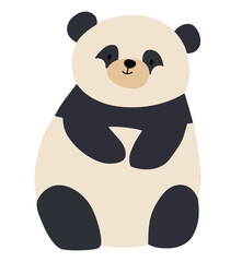Adorable minimalist vector illustration of a sitting panda in a cream-and-charcoal palette with subtle orange accents, exuding playful charm. Perfect for children’s decor, branding, web graphics.