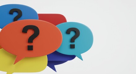 Colorful Question Mark Speech Bubbles on White Background, Engaging Visual Element for Creative Designs