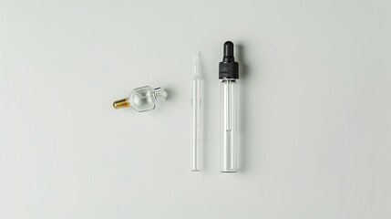 Naklejka premium Assorted Glass Vials with Gold, White, and Black Caps on White Background