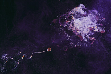 Abstract colorful background. Moving flow of purple paints, fluid liquid art, space sky