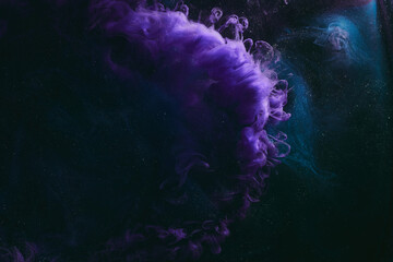 Abstract colorful background. Moving flow of purple paints, fluid liquid art, space sky