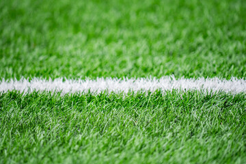 Close-up of green grass with white line on football field