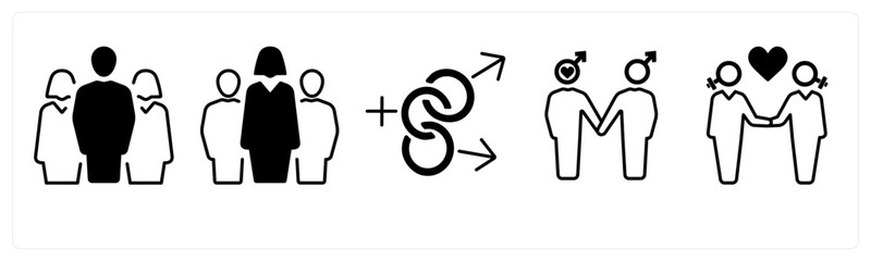 A set of 5 mix icons as gender, bisexual, male