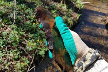 Large flint hand axe found in stream, Stone Age artifact from central Russia