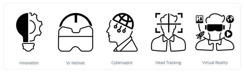 A set of 5 mix icons as innovation, vr helmet, cyberspace
