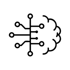 Deep Learning Circuit Line Art Icon &ndash; Minimal AI Tech Vector on White