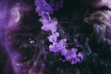 Abstract colorful background. Moving flow of purple paints, fluid liquid art, space sky