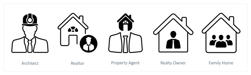 A set of 5 mix icons as architect, realtor, property agent