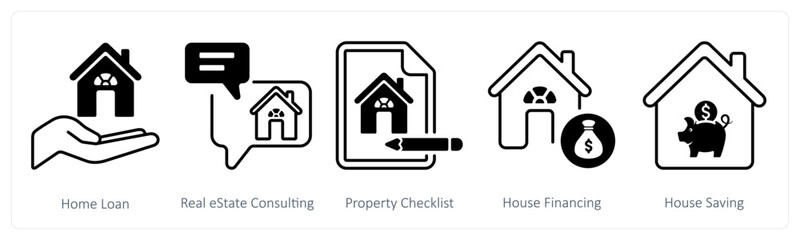 A set of 5 mix icons as home loan, real estate consulting, property checklist