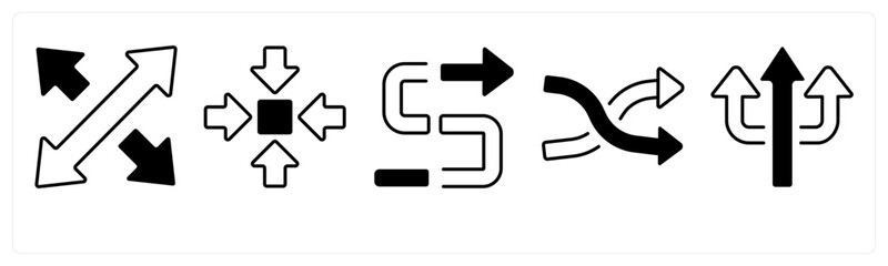 A set of 5 mix icons as arrow, map, navigation