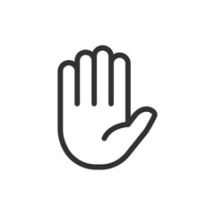 Raised hand, linear icon. Stop or access restriction warning. Line with editable stroke.