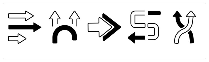 A set of 5 mix icons as arrow, map, navigation