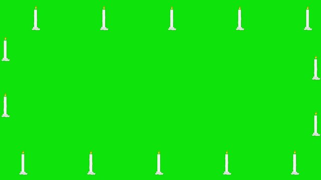 Candles revolving motion in frame pattern green screen.