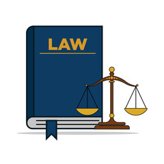 Flat Vector Illustration of Law Book and Justice Scales. Legal Symbol for Court, Attorney, Lawyer, or Law Firm Concepts. Advocacy Element Concept Design