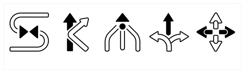 A set of 5 mix icons as arrow, map, navigation