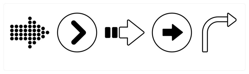 A set of 5 mix icons as arrow, map, navigation