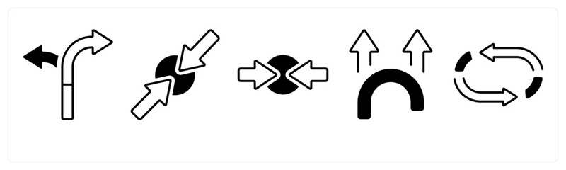 A set of 5 mix icons as arrow, map, navigation