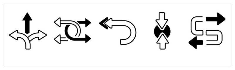 A set of 5 mix icons as arrow, map, navigation