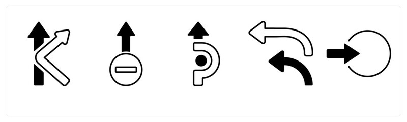 A set of 5 mix icons as arrow, map, navigation