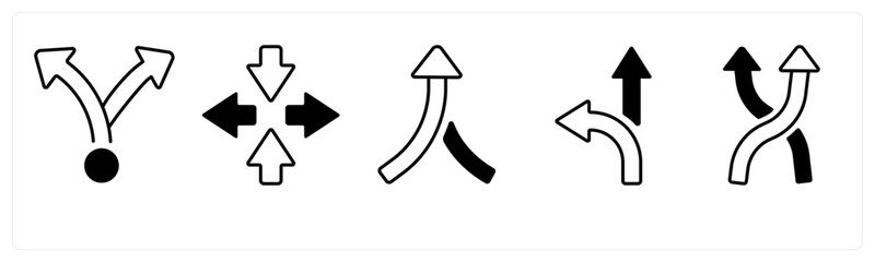 A set of 5 mix icons as arrow, map, navigation