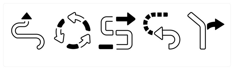 A set of 5 mix icons as arrow, map, navigation