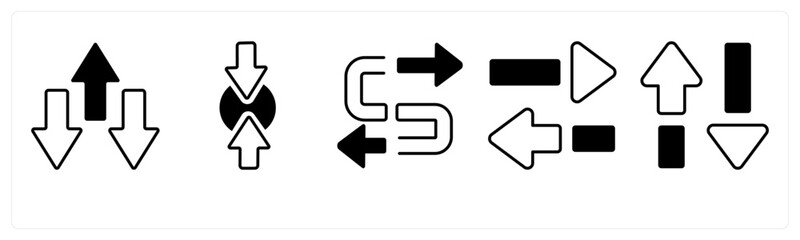 A set of 5 mix icons as arrow, map, navigation