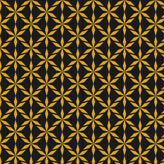Seamless Golden Star Flower Pattern on Black Background