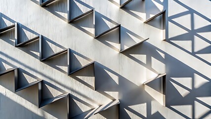 Triangular shapes cast shadows on a textured wall creating a geometric pattern
