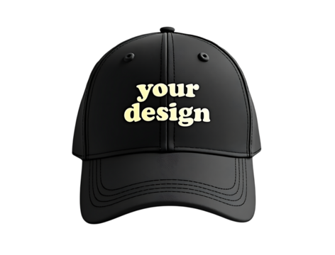 Black baseball cap mockup with customizable text on front black cap template