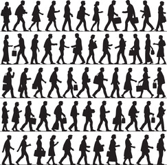 Fototapeta premium Diverse group of people walking in silhouette against a white background