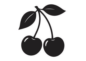 cherries with leaf logo silhouette vector, cherries with leaf logo icon, cherry fruit silhouette vector illustration, two cherries with leaves food and fruit design silhouette logo vector 
