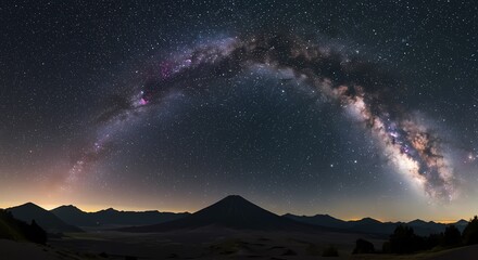 Majestic Milky Way Arching Over Volcanic Landscape at Night